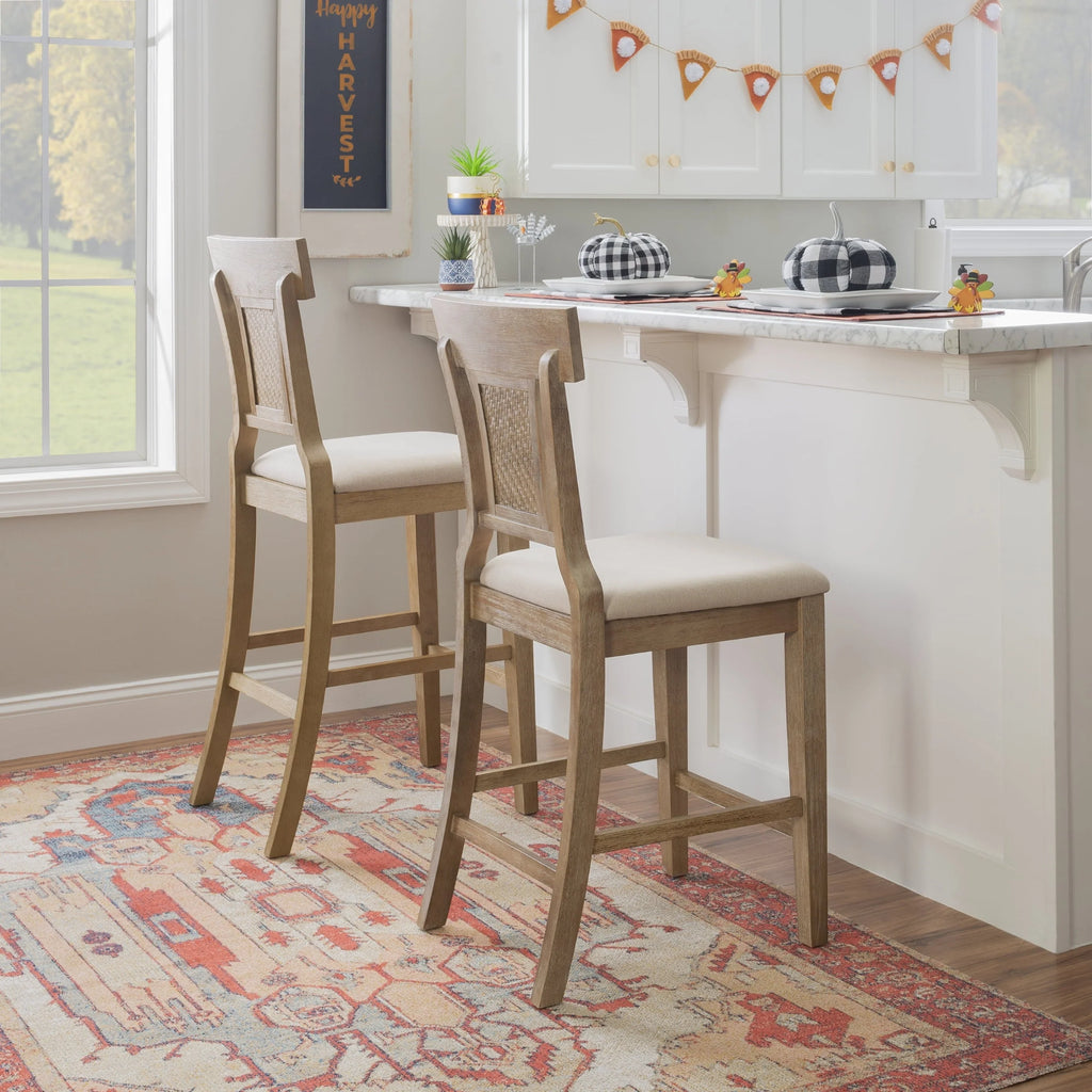Linon Bar Stool 30 inch Rustic Brown Finish With Beige Fabric - Rylan