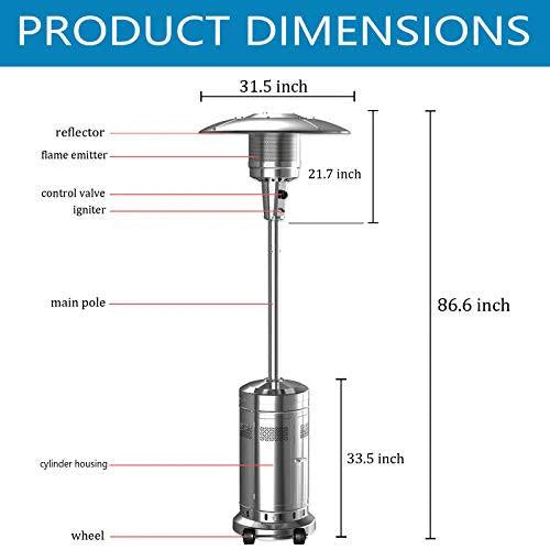 NIC Outdoor Patio Propane Heater 2 Set 48,000-BTU Stainless Steel Silver