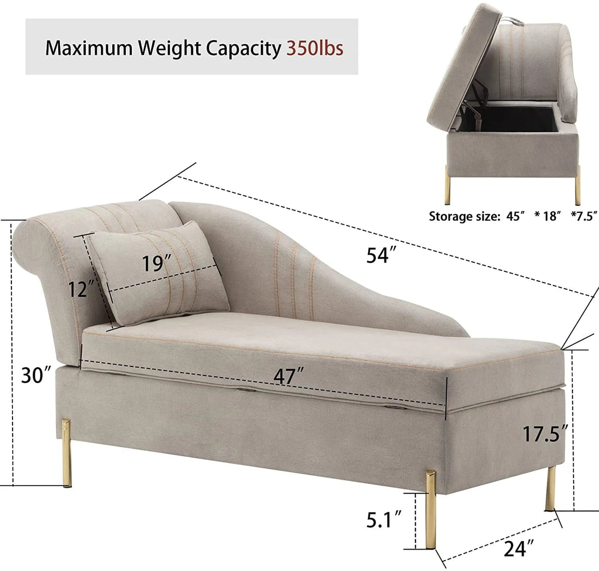 Andeworld Upholstered Tufted Chaise Lounge Chair, Faux Suede, Khaki