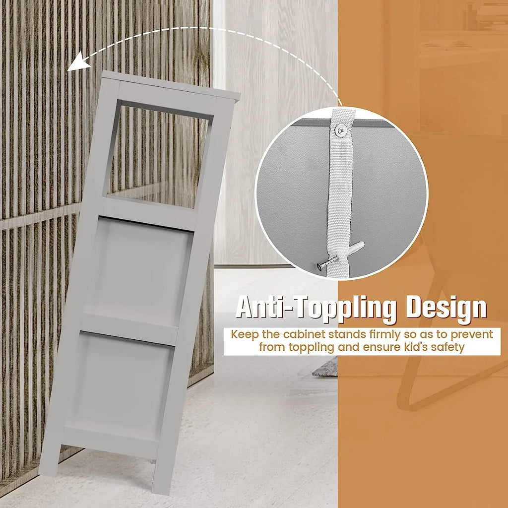 Freestanding Wooden Bathroom Storage Cabinet With 2 Adjustable Drawers - Gray