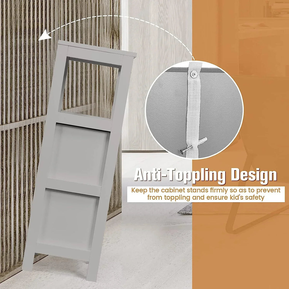 Freestanding Wooden Bathroom Storage Cabinet With 2 Adjustable Drawers - Gray