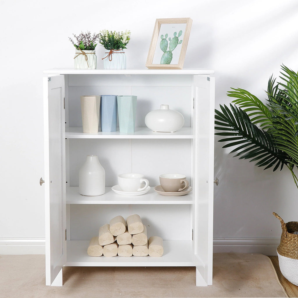 HomGarden 2-Door Bathroom Floor Storage Cabinet With Adjustable Shelves, 11.8in W, White