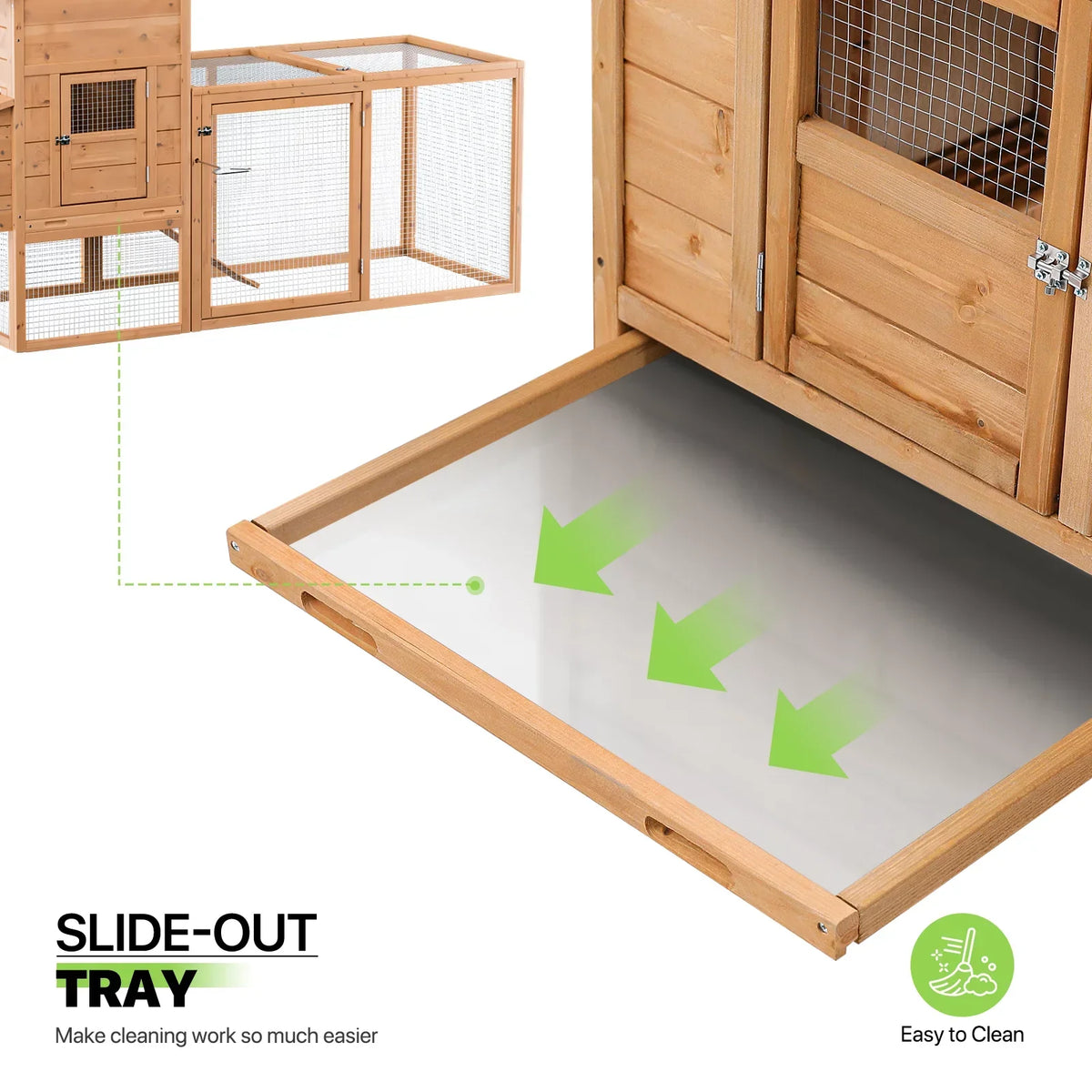 Magshion 2-Tier Chicken Coop With Nesting Box, 80 Inch Wooden Rabbit Hutch - Natural