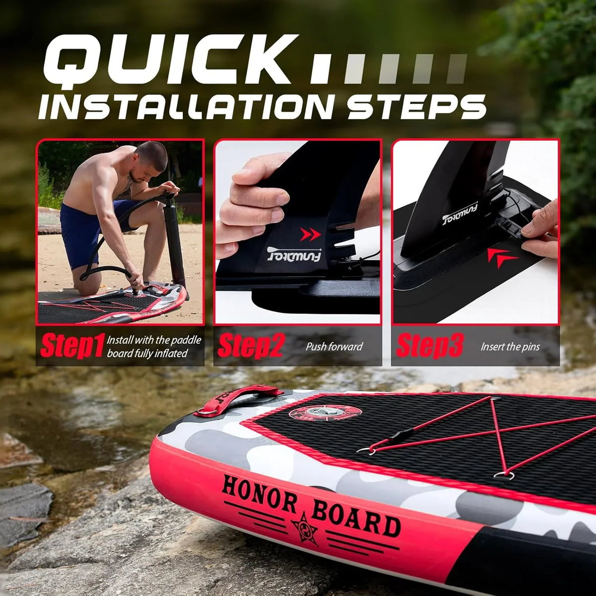 FunWater Inflatable Stand Up Paddle Board, 11 ft x 32 in x 6 in - SUP Paddle Accessories