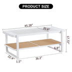 Glass Top Imitation Rattan Solid Wood Side Table, White - W1151134809