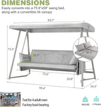 TQKVIPI 4 Person Outdoor Porch Swing Bed With Adjustable Backrest Canopy - 800 lbs Capacity