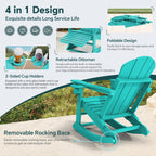 KINGYES Folding Adirondack Rocker Chair Set Of 2 With Footrest And Dual Cup Holders - Black