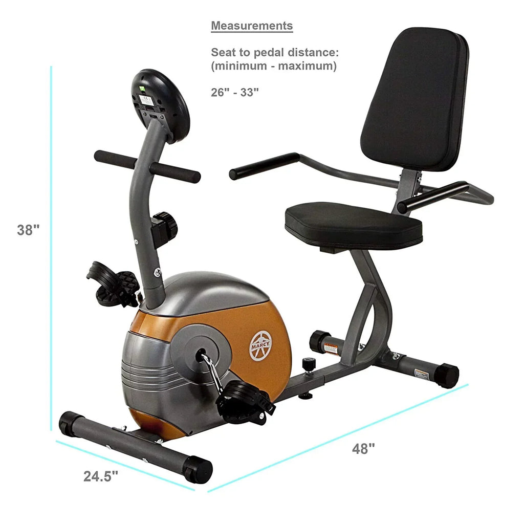 Marcy Recumbent Magnetic Exercise Bike With 8 Resistance Levels, Copper/Black - ME709