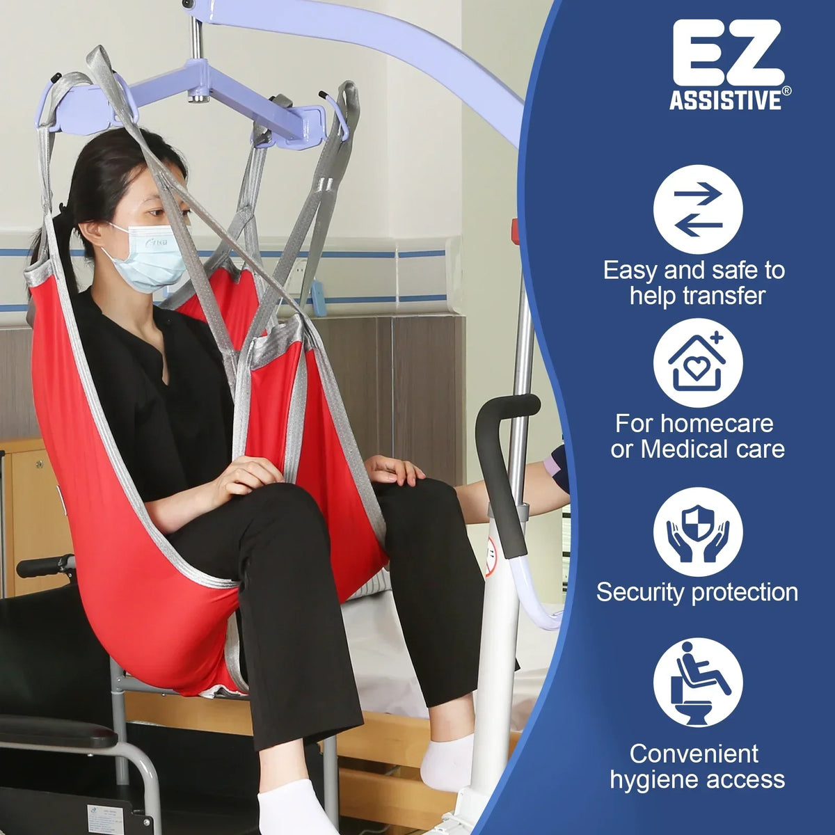 EZ Assistive Patient Lift Sling With Divided Leg, Red, Large, 500 lb Capacity