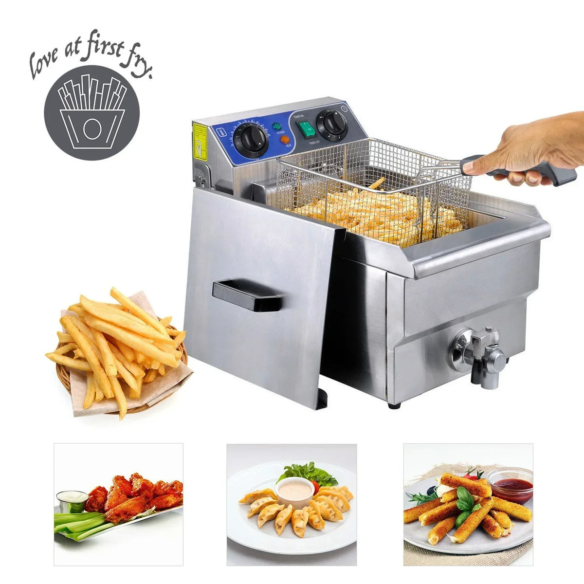 Koval Inc. Commercial Electric Deep Fryer With Drain And Basket - 10L Silver Single Tank
