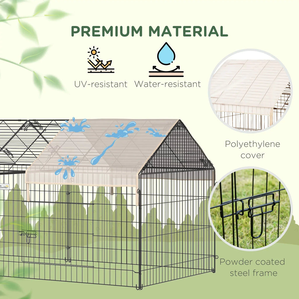 PawHut Metal Chicken Coop, 86.5 in x 40.5 in, Beige - Portable Small Animal Playpen