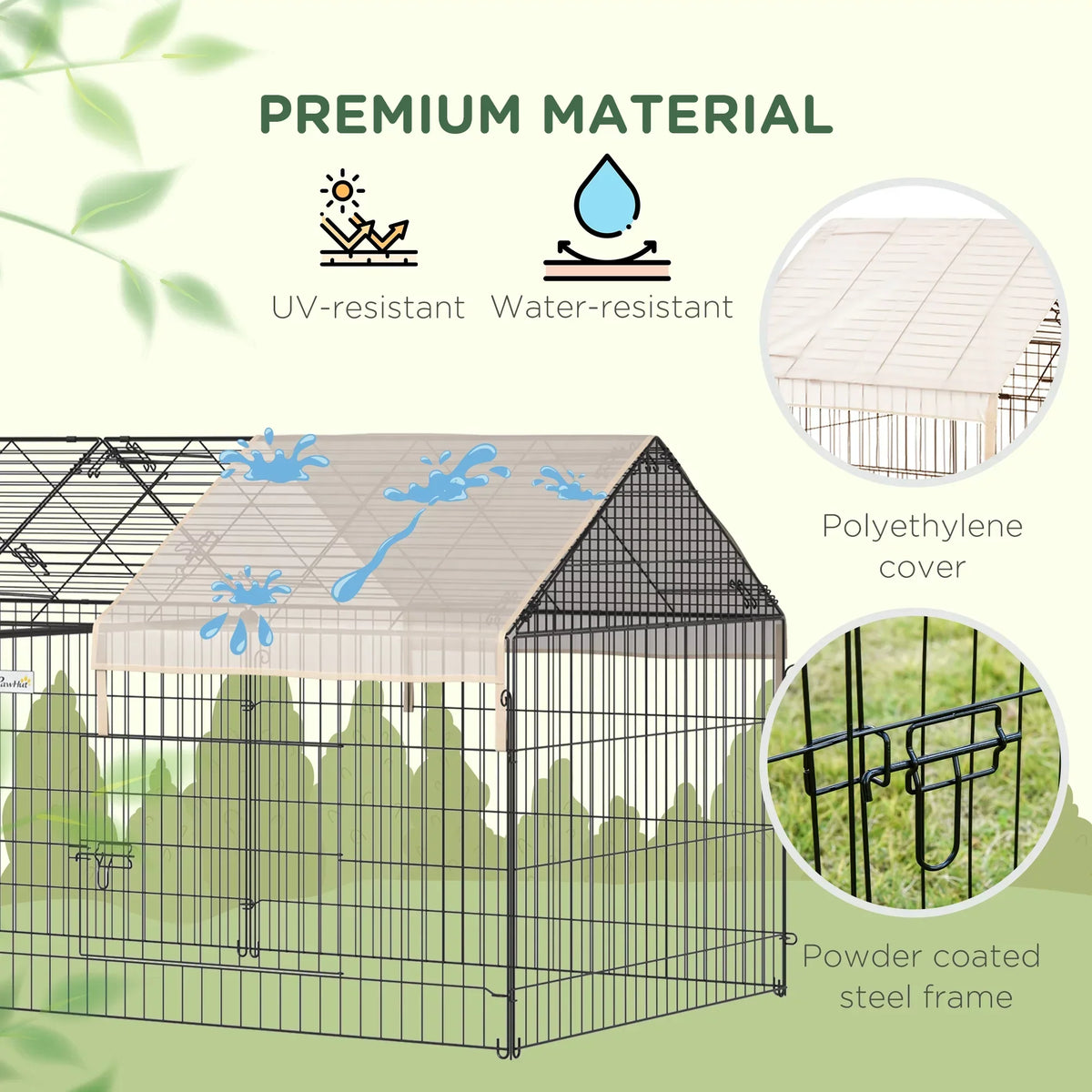 PawHut Metal Chicken Coop, 86.5 in x 40.5 in, Beige - Portable Small Animal Playpen
