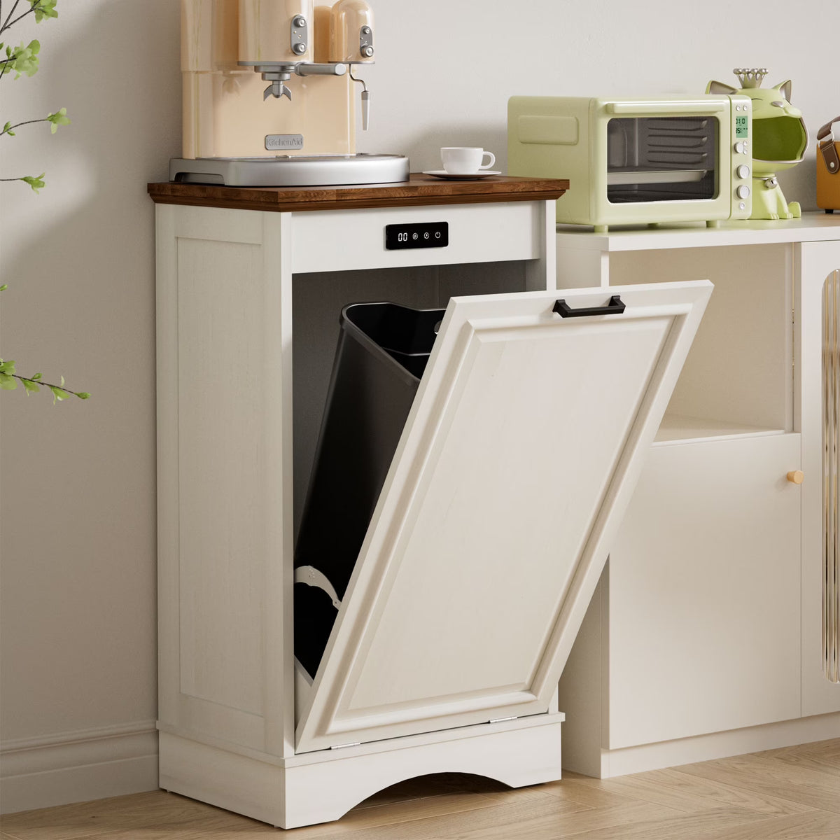 HARIPUL Single Tilt-Out Trash Cabinet For 13 Gallon Waste Bin, White