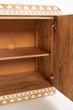Handcarved Tropical Hardwood Buffet Cabinet, 72in W x 19in D x 30in H - Brass-Finished Iron Hardware
