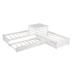 White Twin Size L-Shaped Platform Bed With Trundle And 2 Drawers
