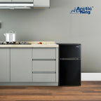 Arctic King Two-Door Mini Fridge With Freezer, 3.2 Cu ft, 18.5 in x 19.4 in x 33.3 in, Stainless Steel - E-Star