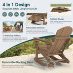 KINGYES Folding Adirondack Rocker Chair Set Of 2 With Footrest And Dual Cup Holders - Black