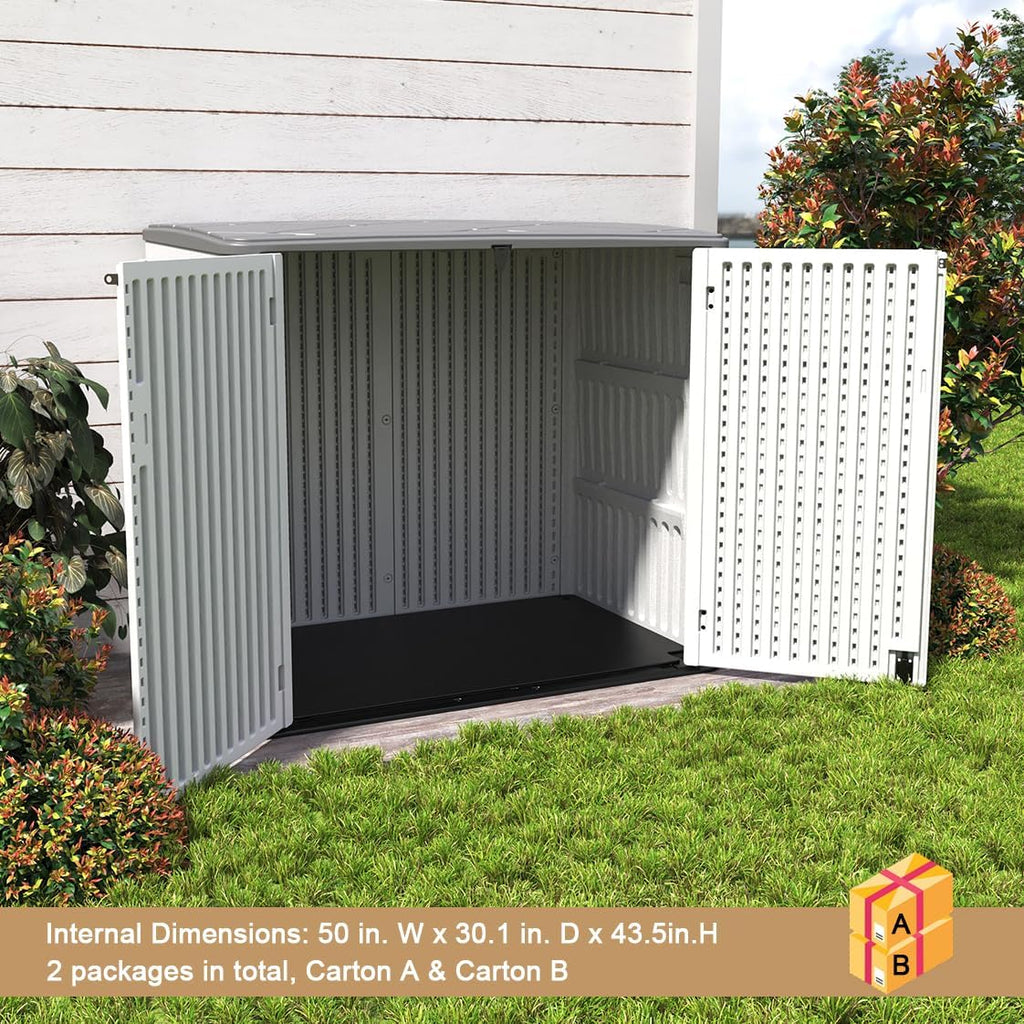 KINYING Horizontal Outdoor Storage Box, 48 Cu.ft, 53.2 in W x 34.3 in D x 47.1 in H