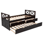 Captain Wood Twin Bed With Trundle And 3 Drawers, Brown, 78.9 in L x 42.7 in W x 36.2 in H