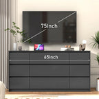 ChVans 9-Drawer Dresser With Charging Station, Black, 63in x 15.7in x 31.5in