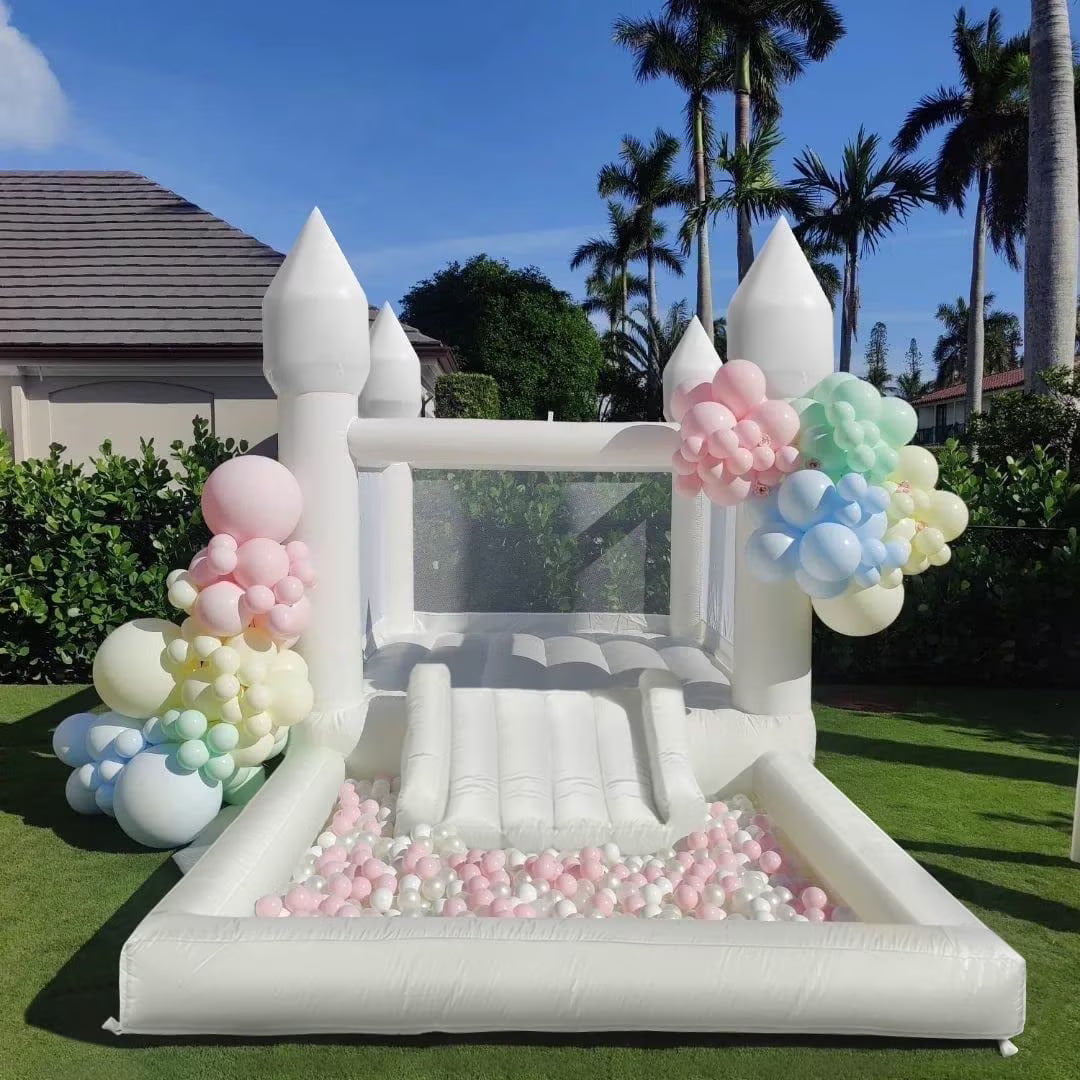 Connsann White Oxford Bounce House With Air Blower And Ball Pit, 13 ft x 8 ft x 8 ft
