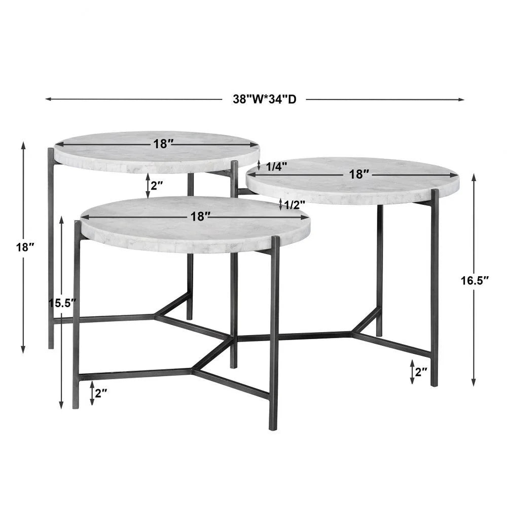 Bailey Street Home 38 inch Tiered Coffee Table, White Venetian Marble/Gunmetal Finish - 208-Bel-3826004