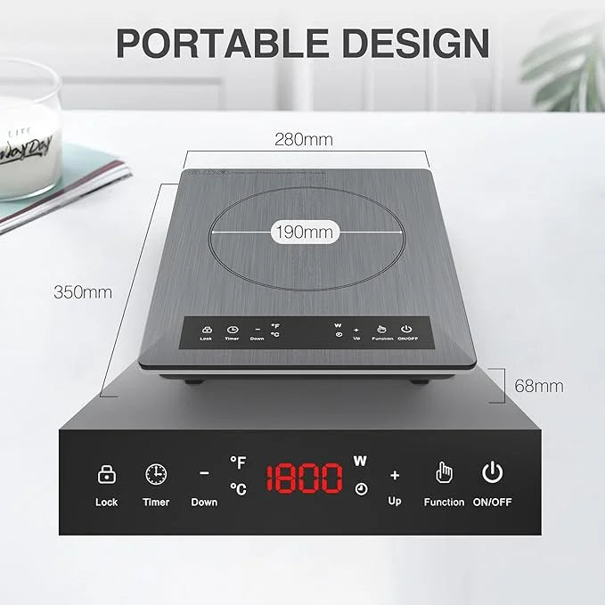 Portable Induction Cooktop, Single Burner, 1800W, Sensor Touch Control