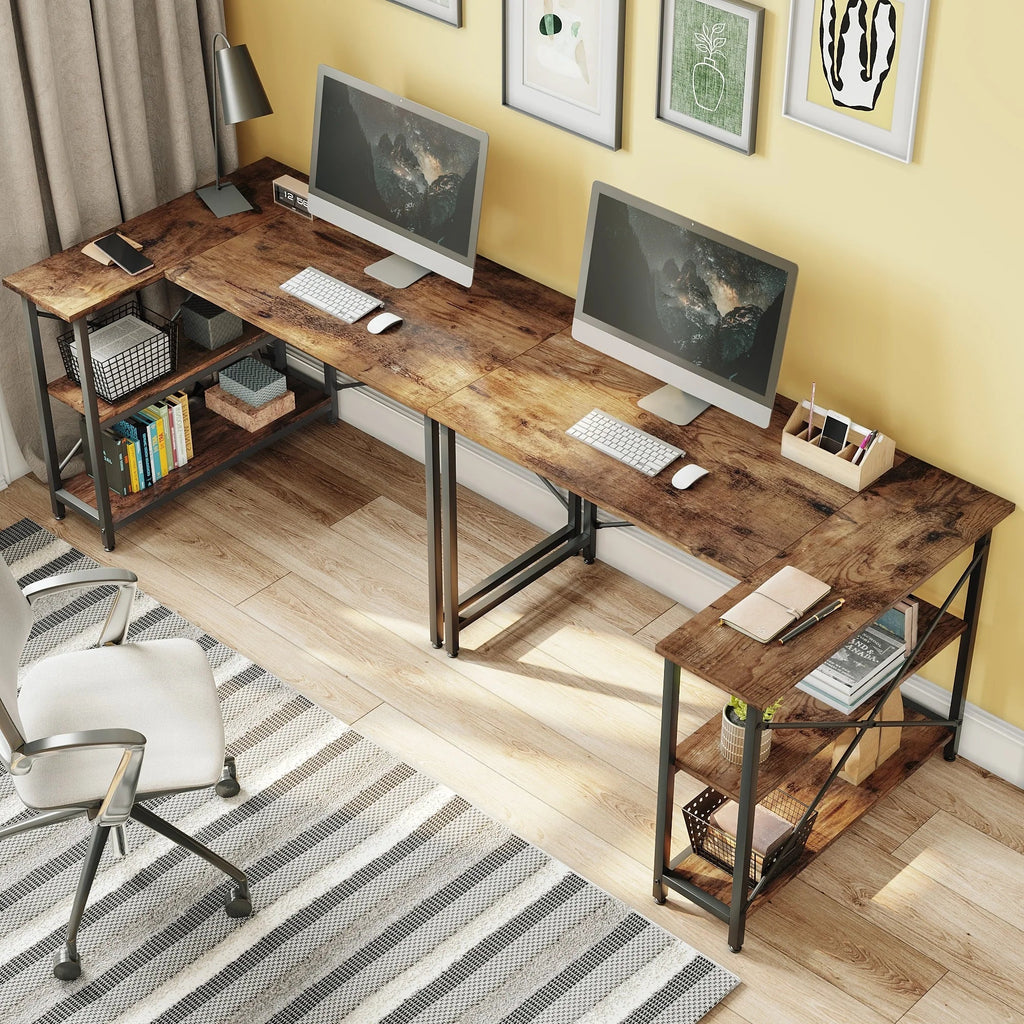 Small L-Shaped Computer Desk With Reversible Storage Shelves - 55-Inch / 47-Inch