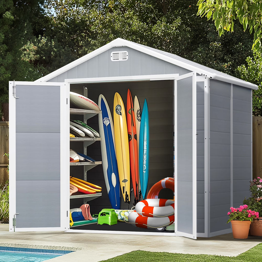 Seizeen Resin Outdoor Storage Shed With Floor, Light Gray, 82 in H