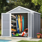 Seizeen Resin Outdoor Storage Shed With Floor, Light Gray, 82 in H