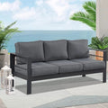 Superjoe Outdoor Patio Sofa 3 Seats Gray Aluminum With Dark Grey Cushions