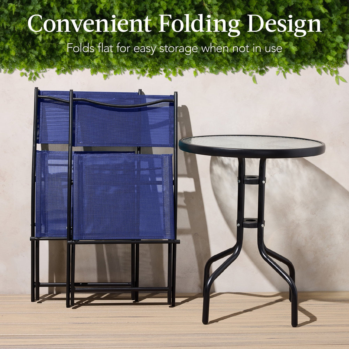 Best Choice Products 3-Piece Patio Bistro Dining Set With Glass Tabletop And Folding Chairs - Gray