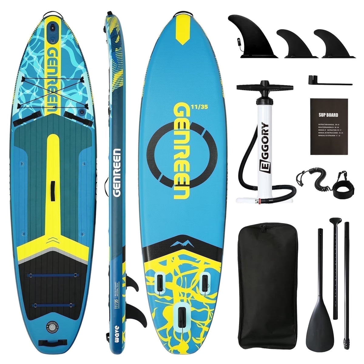 Genreen Inflatable Fishing Stand Up Paddle Board 11in With Full SUP Accessories