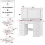 Makeup Vanity Dresser With Tri-Fold Mirror, Glass Top And 15 Bulbs - 40.2 x 53.6 x 19.7