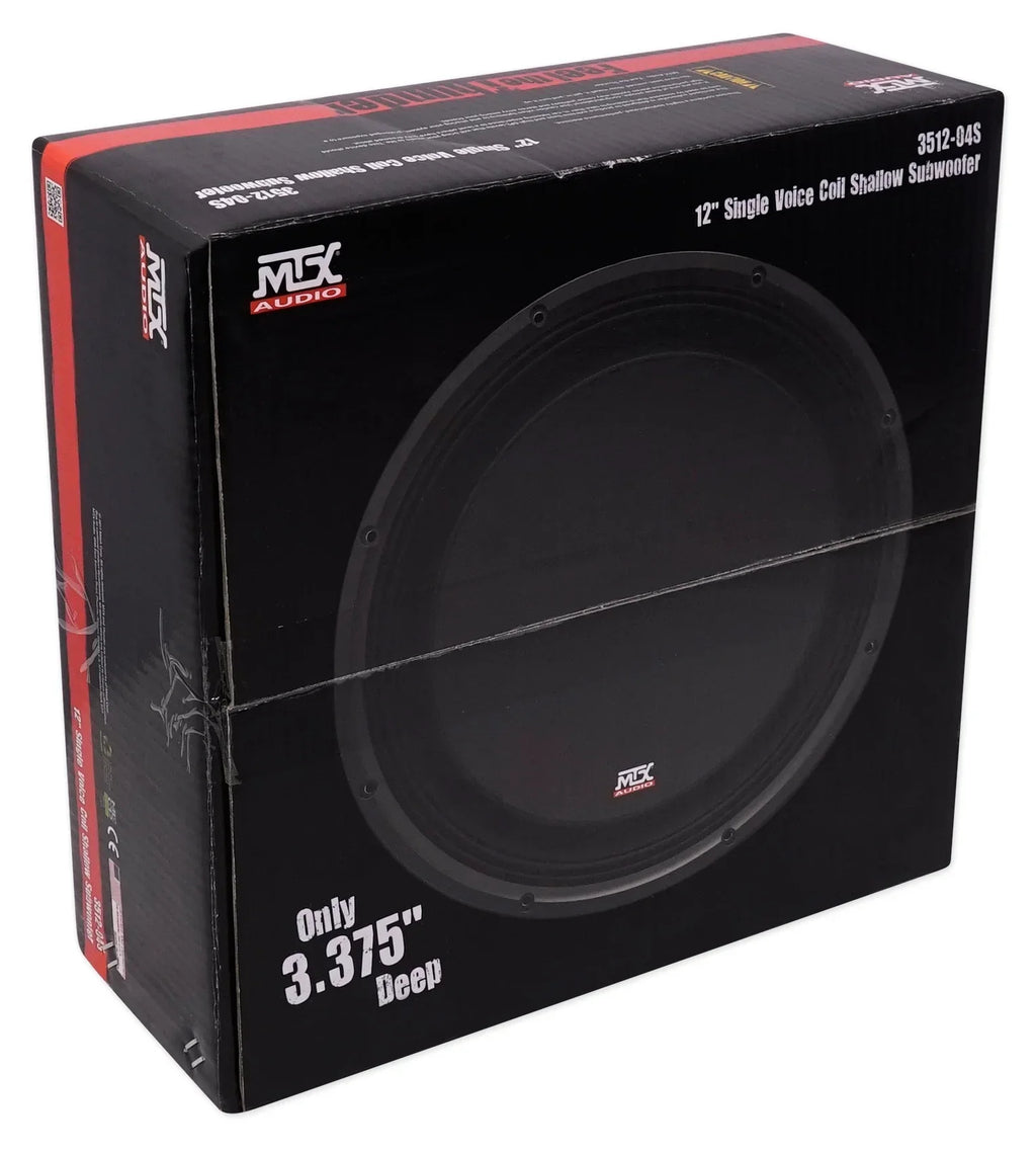 MTX 3512-04S 12in 600W Shallow Subwoofer With Sealed Enclosure, Amplifier And Wires - 3512-04S