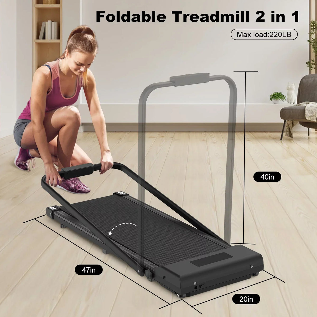 Bigzzia 2-in-1 Under Desk Treadmill, 2.5HP, 6.25MPH, 265 Lb
