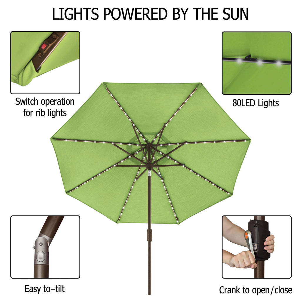 EliteShade 9ft Market Patio Umbrella With 80 LED Lights, Ruby