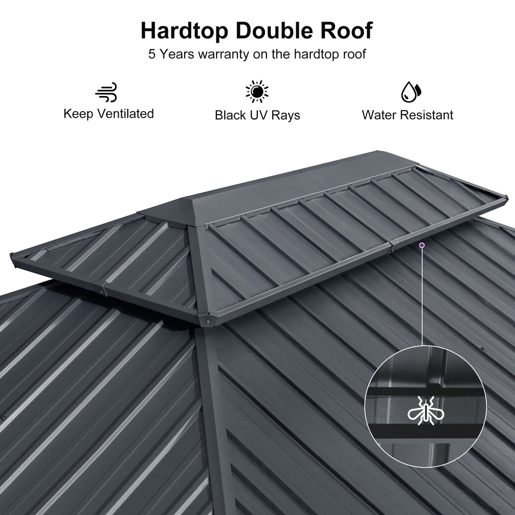 PURPLE LEAF Outdoor Hardtop Gazebo, 8' X 8', Galvanized Steel Double Roof, Aluminum Frame, Grey