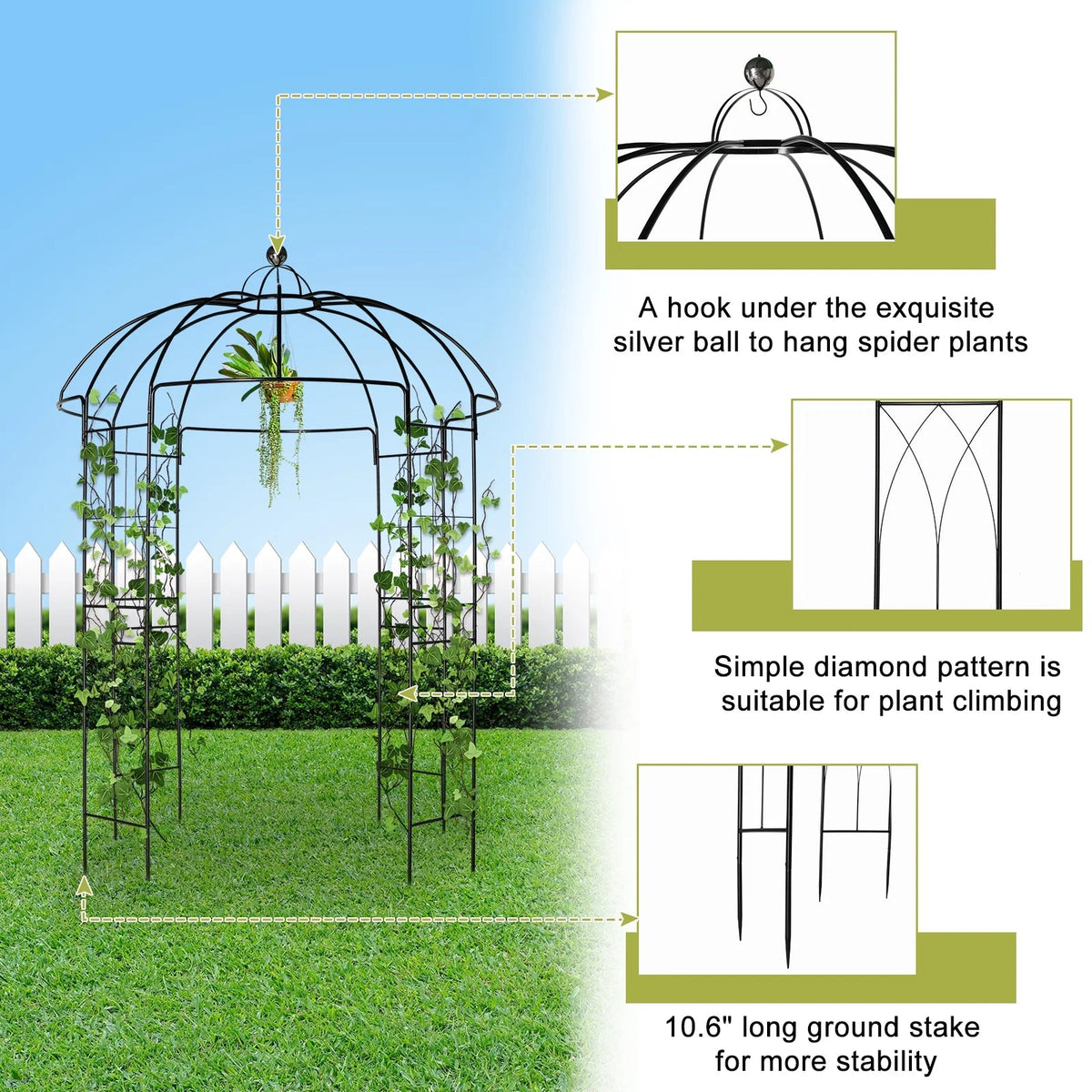 Ktaxon Birdcage Garden Arbor 81.5 x 81.5 x 106.7 in, Black