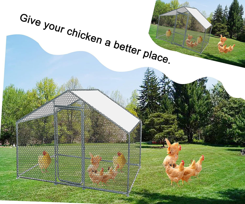 Phonjoroo Metal Chicken Coop With Run Cover, 10 ft L x 6.6 ft W x 6.6 ft H (79.2 in H x 79.2 in W x 120 in D)