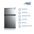Arctic King Two-Door Mini Fridge With Freezer, 3.2 Cu ft, 18.5 in x 19.4 in x 33.3 in, Stainless Steel - E-Star