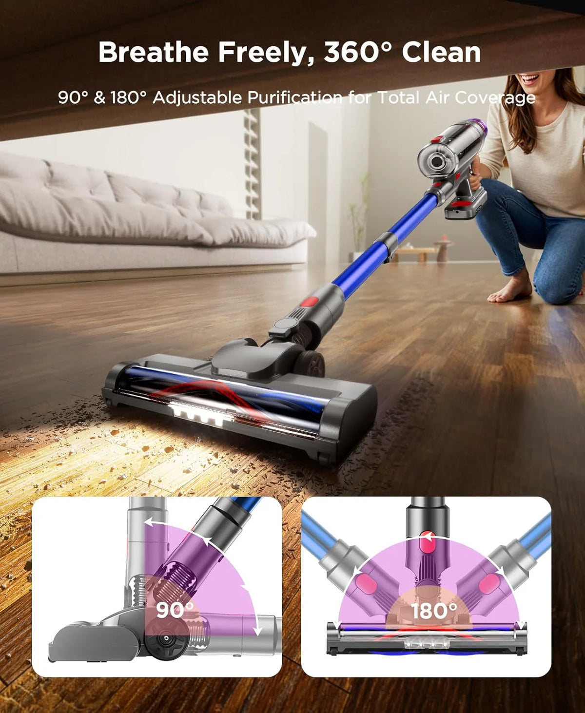 Senville Cordless Stick Vacuum Cleaner - 550W, 55 Min Runtime