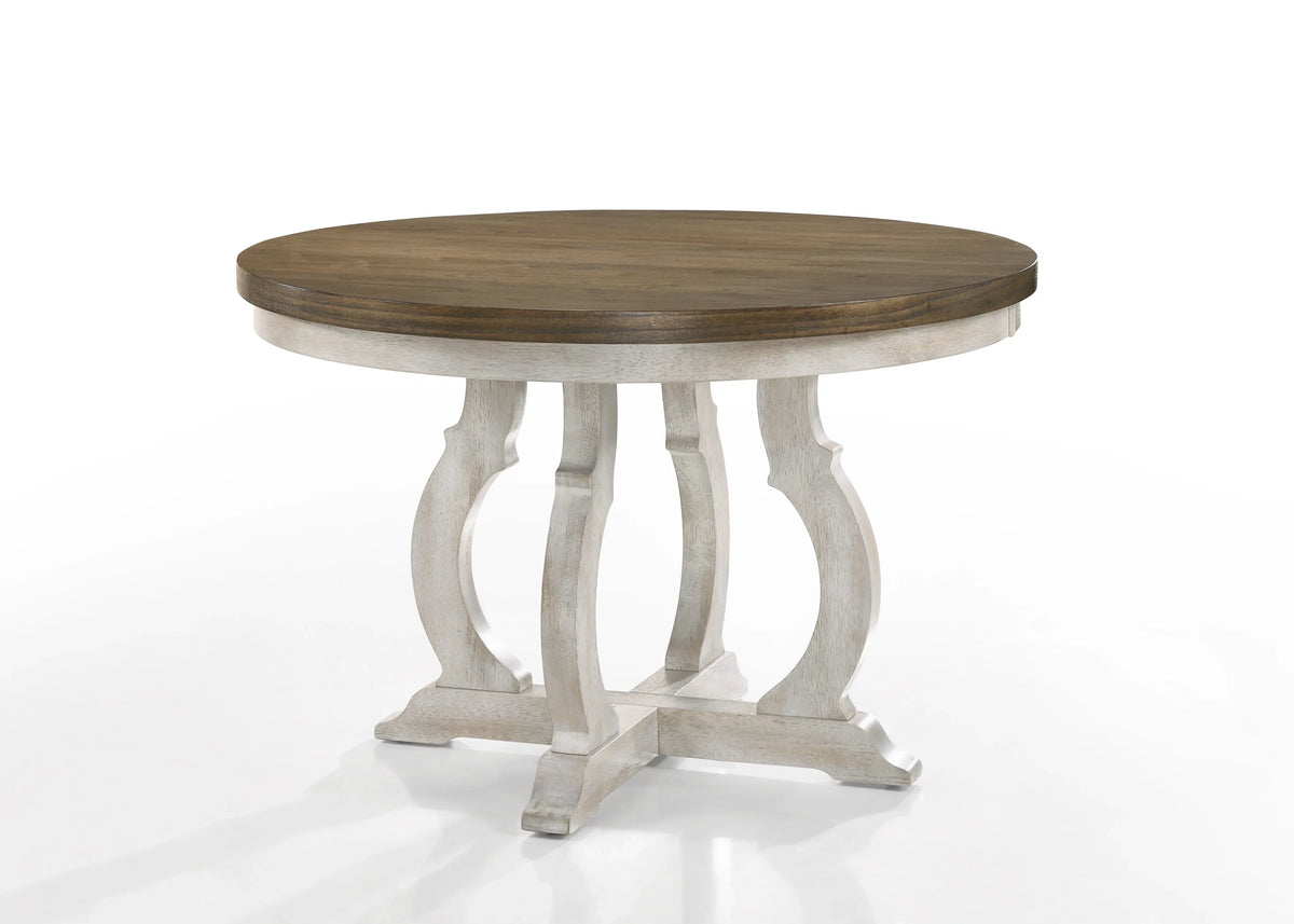 GeeHome Round Dining Table, 59in Dia, Walnut And Antique White Finish - DN01805