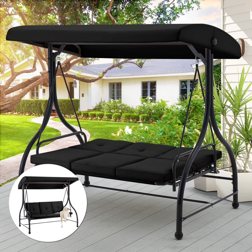 AECOJOY 3-Person Steel Canopy Porch Swing Glider Hammock