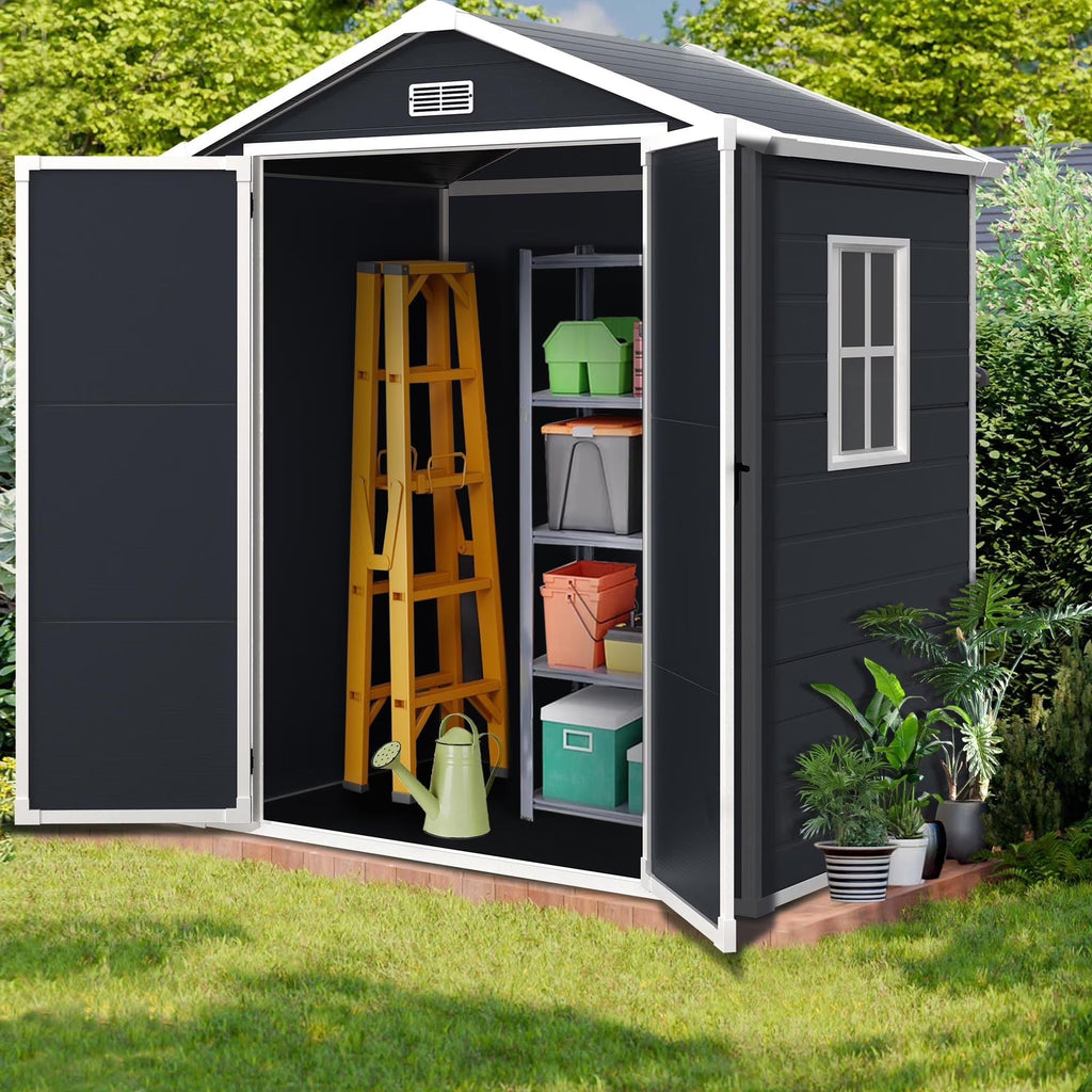 Seizeen Resin Outdoor Storage Shed With Floor, Light Gray, 82 in H