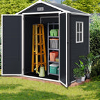 Seizeen Resin Outdoor Storage Shed With Floor, Light Gray, 82 in H