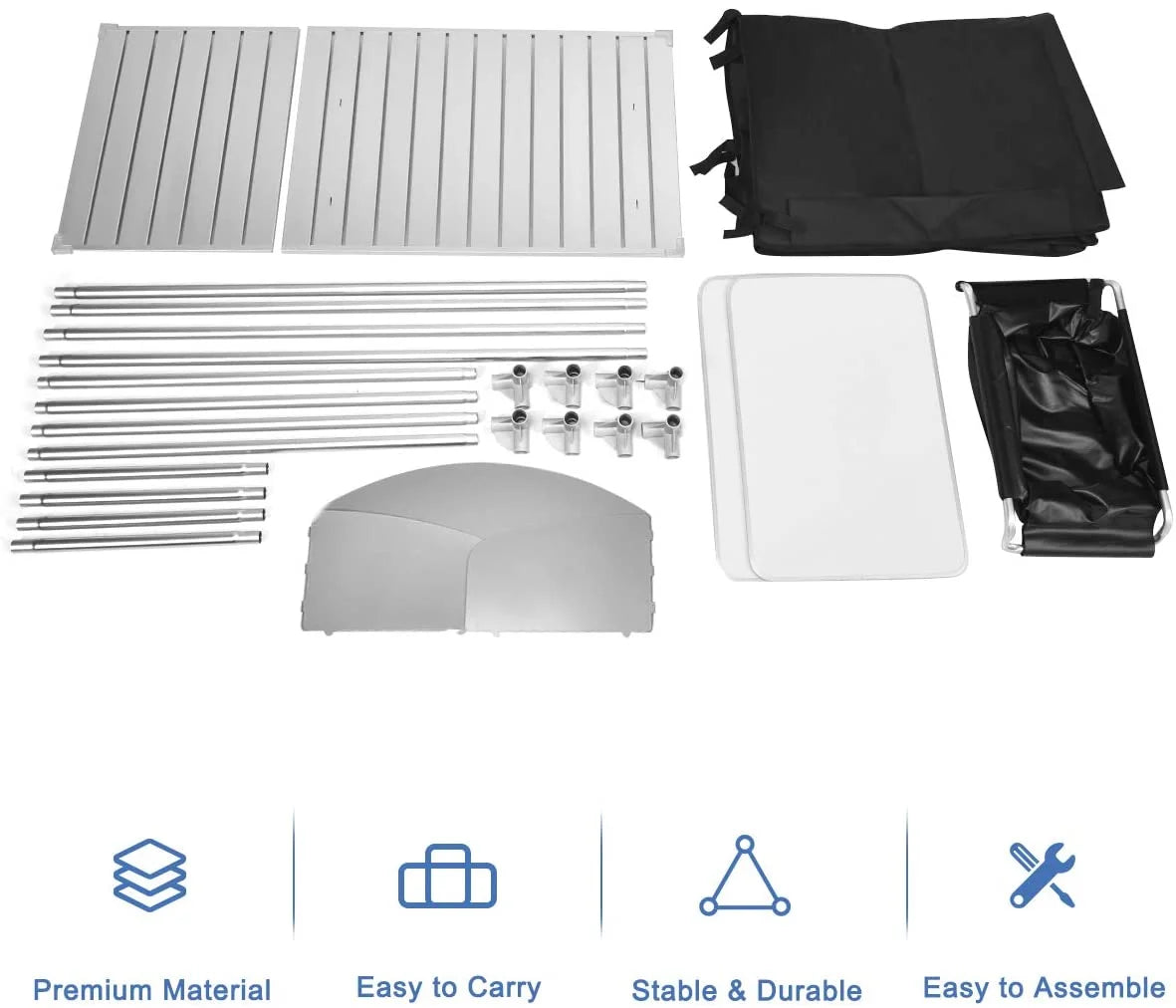 Treasual Portable Camping Kitchen Table, 48 Inch x 21.5 Inch, Windscreen And Storage Organizer