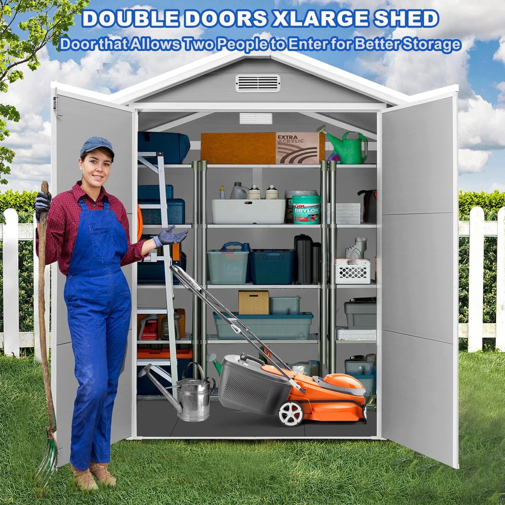 Seizeen Resin Outdoor Storage Shed With Floor, Light Gray, 82 in H