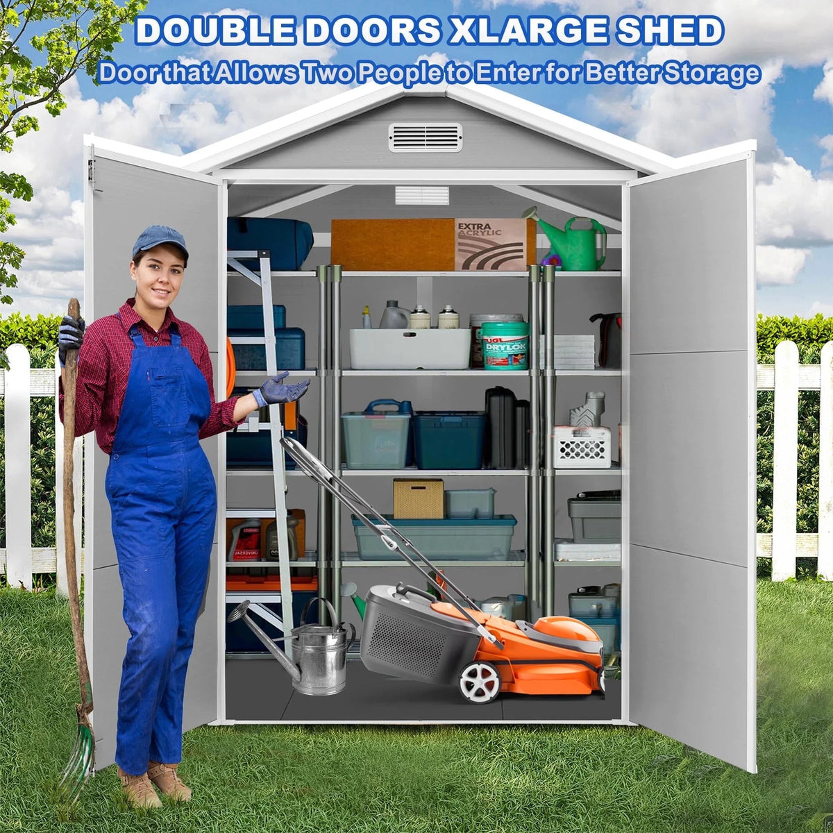 Seizeen Resin Outdoor Storage Shed With Floor, Light Gray, 82 in H
