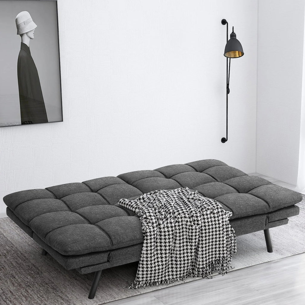 Memory Foam Futon Sofa Bed With Adjustable Armrests And Backrest - Gray